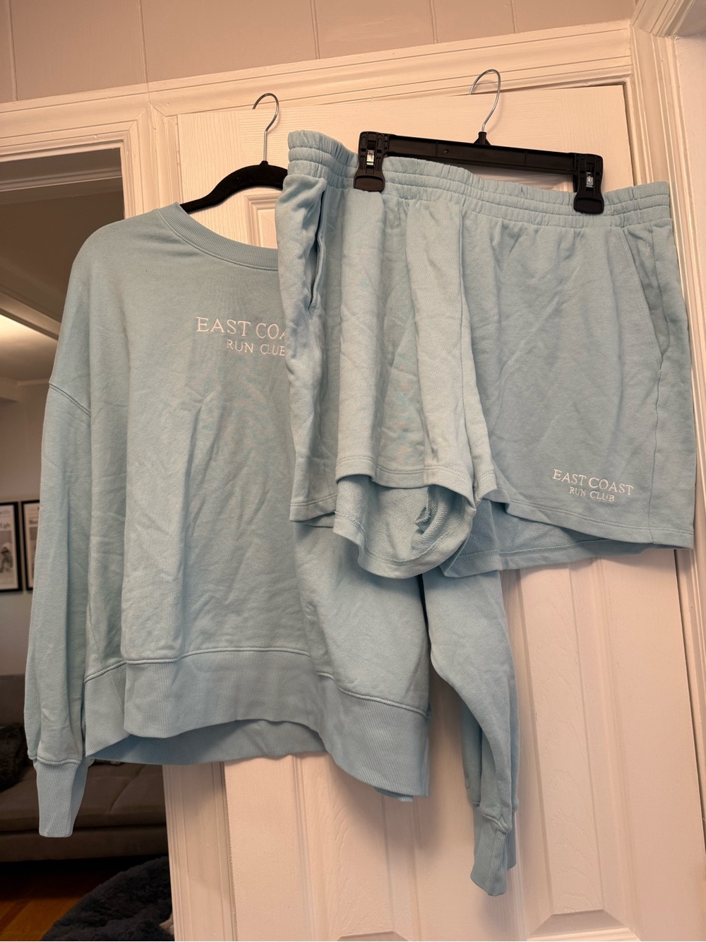 Old Navy Light Blue Women's Set - Crewneck Sweatshirt & Elastic Shorts